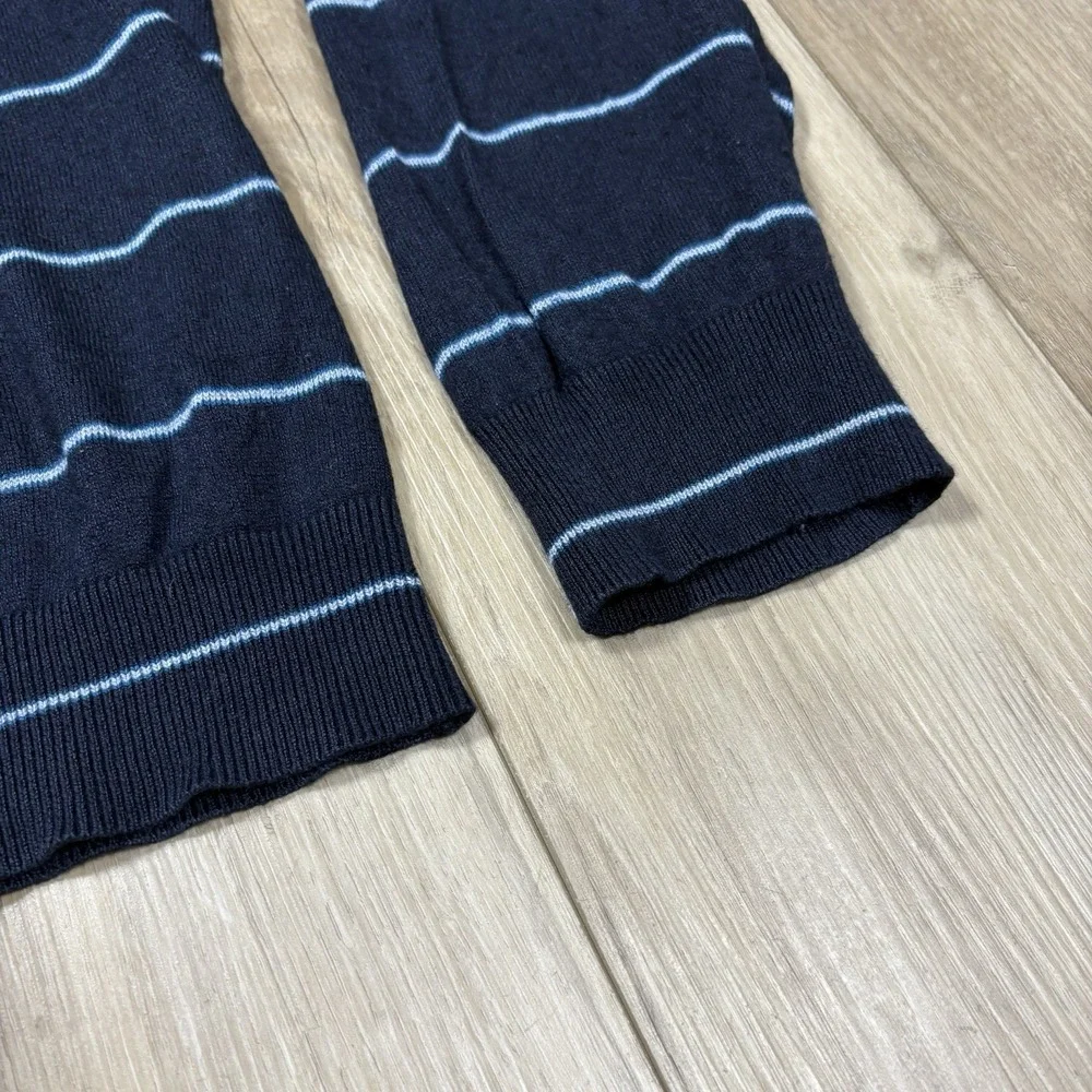 Banana Republic Stripe V-Neck Sweater Silk Cashmere Long‎ Sleeve Navy Blue XL